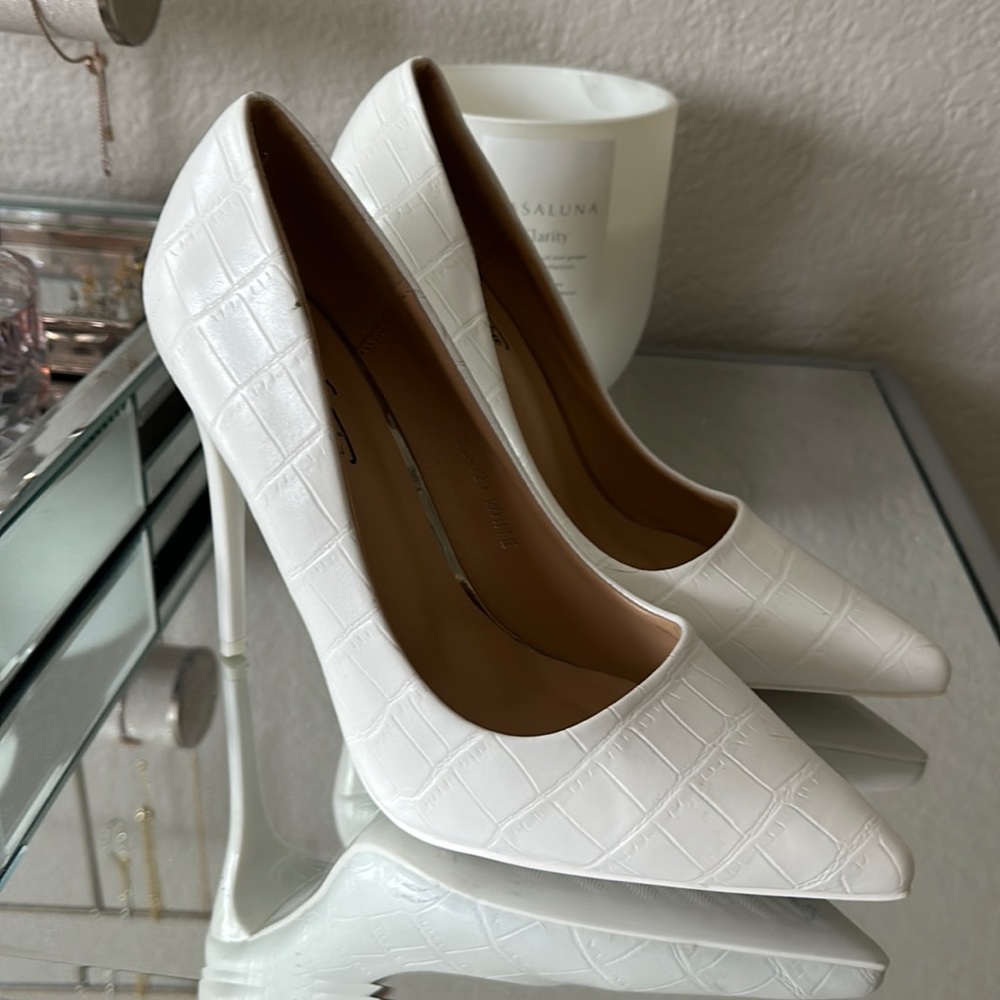 White crocodile heels